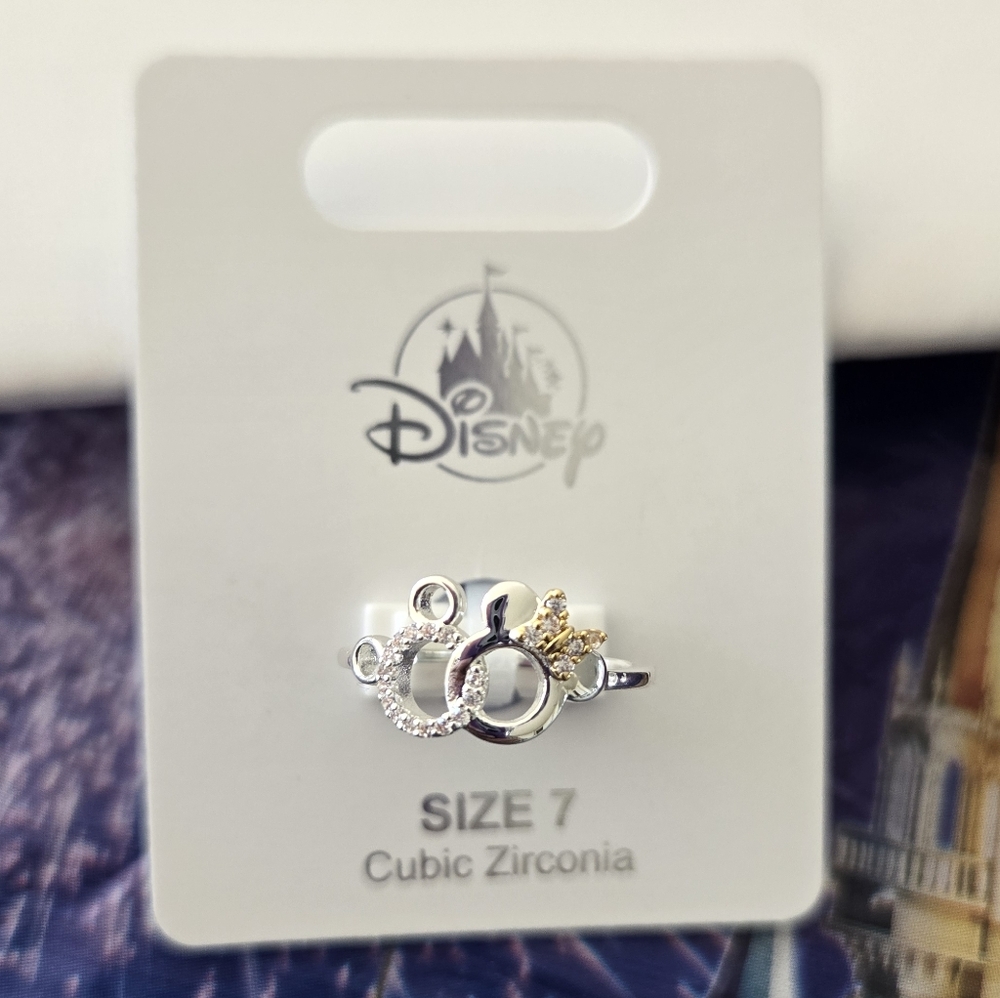 Mickey & Minnie • Silver Ring With Cubic Zirconia • Ring Size 7